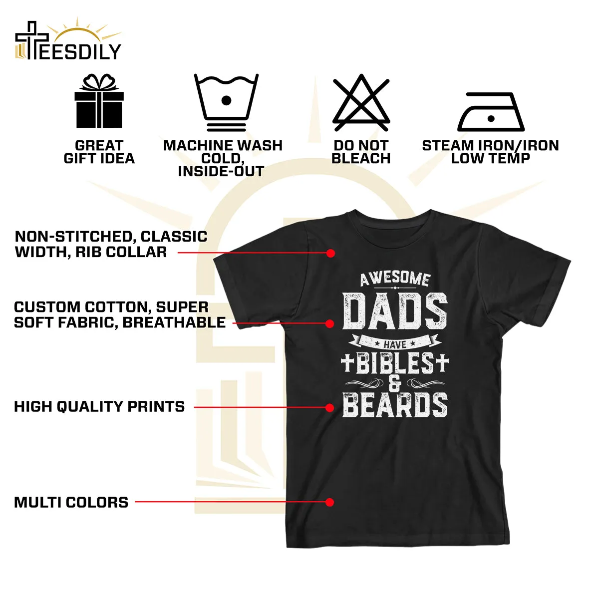 Teesdily | Awesome Dad Have Bibles And Beards Shirt Father's Day Gift, Jesus Lovers, Beards Man Tee, Christian Gifts, Daddy Tee Sweatshirt Hoodie Mug