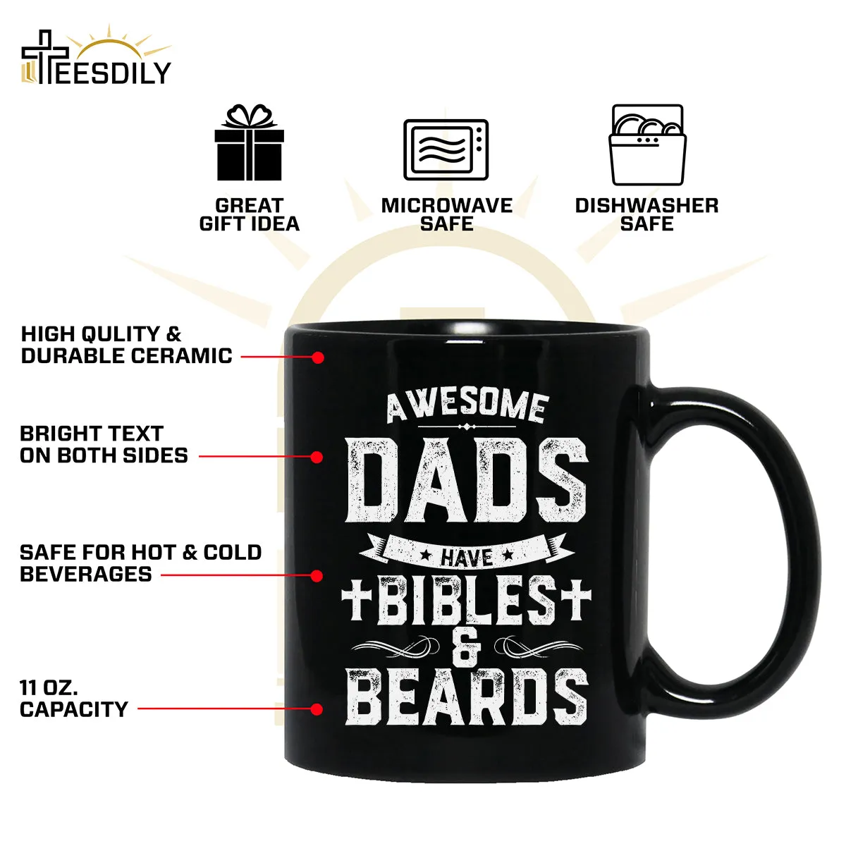 Teesdily | Awesome Dad Have Bibles And Beards Shirt Father's Day Gift, Jesus Lovers, Beards Man Tee, Christian Gifts, Daddy Tee Sweatshirt Hoodie Mug