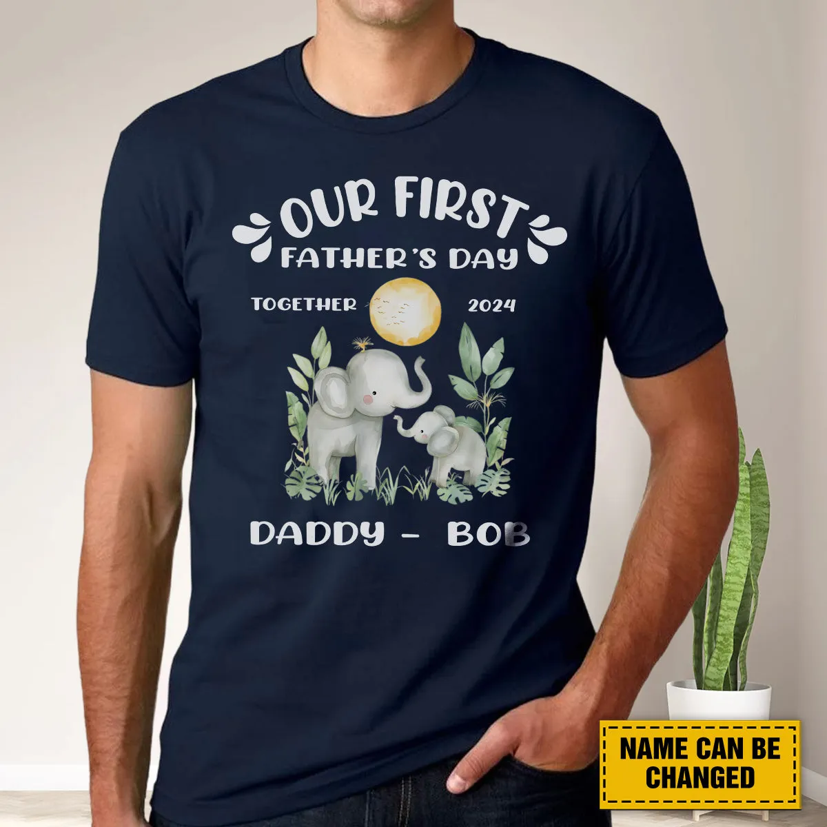 Teesdily | Customized Our First Fathers Day Together 2024 Shirt, Elephant Father Day, Dad Gift, Unisex Tshirt Hoodie Sweatshirt Mug