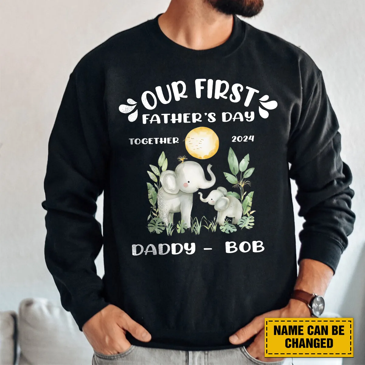 Teesdily | Customized Our First Fathers Day Together 2024 Shirt, Elephant Father Day, Dad Gift, Unisex Tshirt Hoodie Sweatshirt Mug