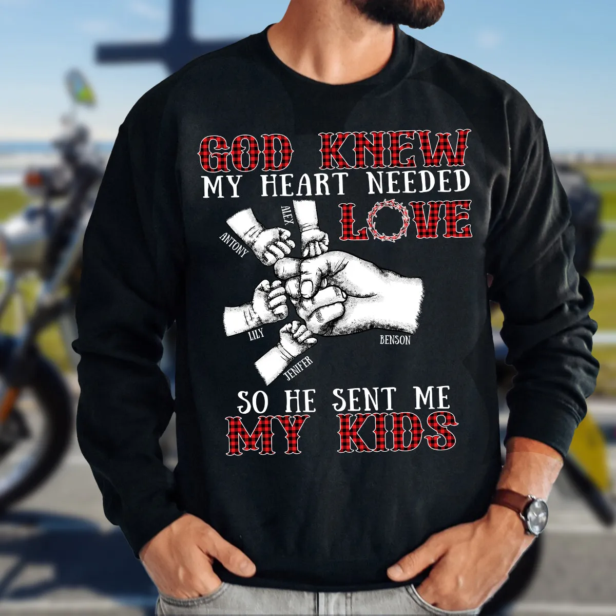 Teesdily | God Knew My Heart Needed Love So He Sent Me My Kids Father's Day, Jesus Lovers, Unisex Tshirt Hoodie Sweatshirt Mug