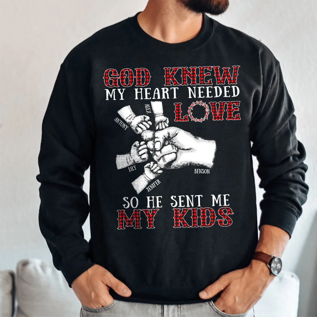 Teesdily | God Knew My Heart Needed Love So He Sent Me My Kids Father's Day, Jesus Lovers, Unisex Tshirt Hoodie Sweatshirt Mug