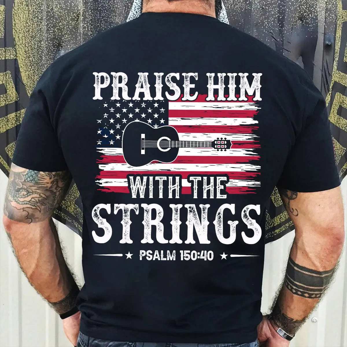 Teesdily | Guitar Usa Flag Shirt, Praise Hime With The Strings Casual Hoodie Sweatshirt Mug, Independence Day Backside Shirt, Guitar Player Gifts