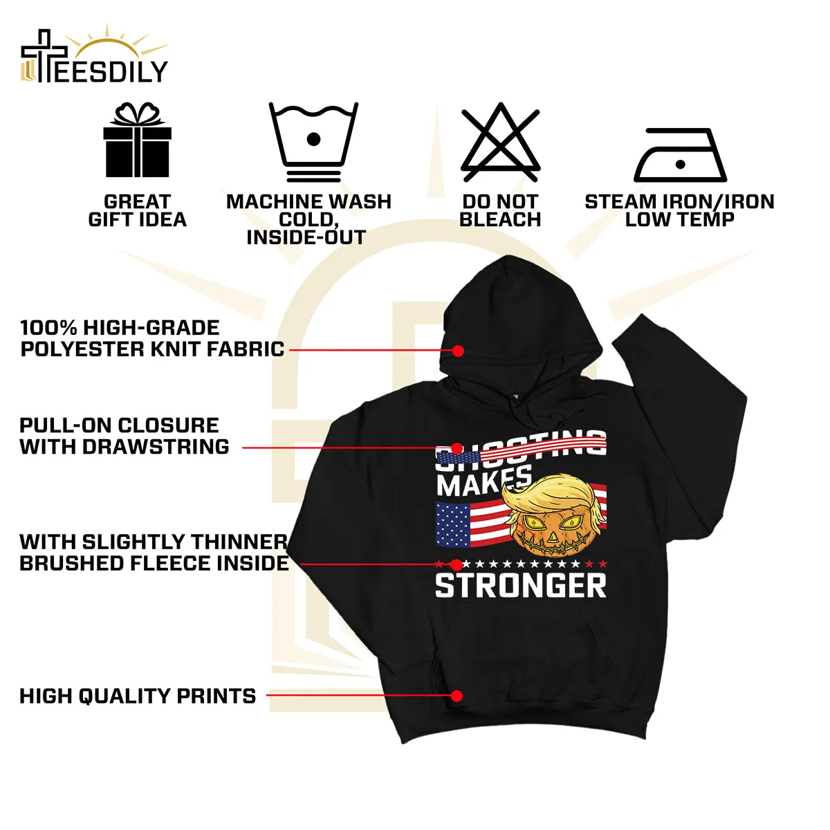 Teesdily | Halloween Pumpkin Shirt, Shoooting Makes Stronger Shirt, Pumpkin American Flag Hoodie Sweatshirt, Fight For America, Halloween Holiday Gift