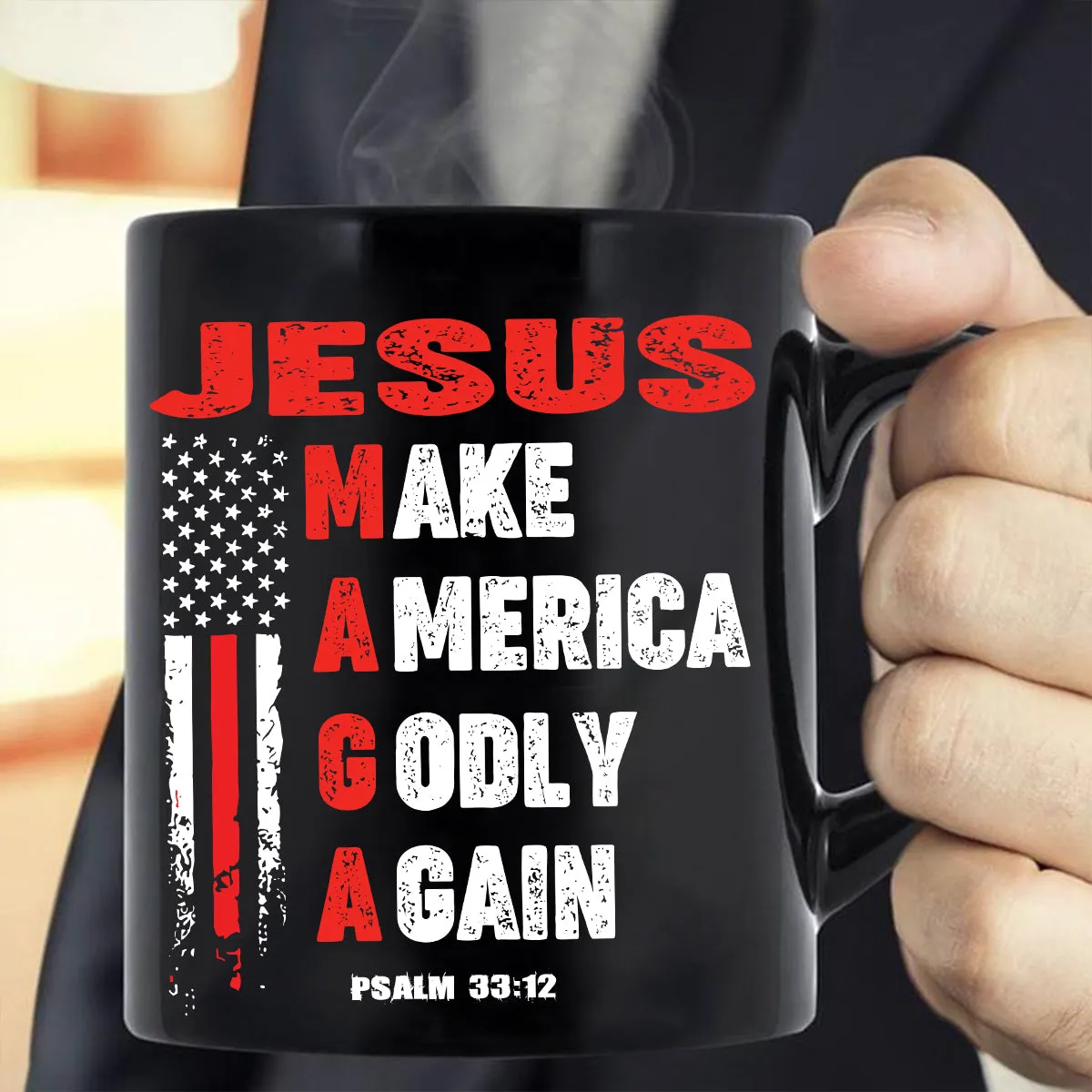 Teesdily | Jesus American Flag Shirt, Jesus Make America Godly Again Tee Sweatshirt Hoodie Mug, Jesus Lovers Tee Gifts, Patriotic Shirt