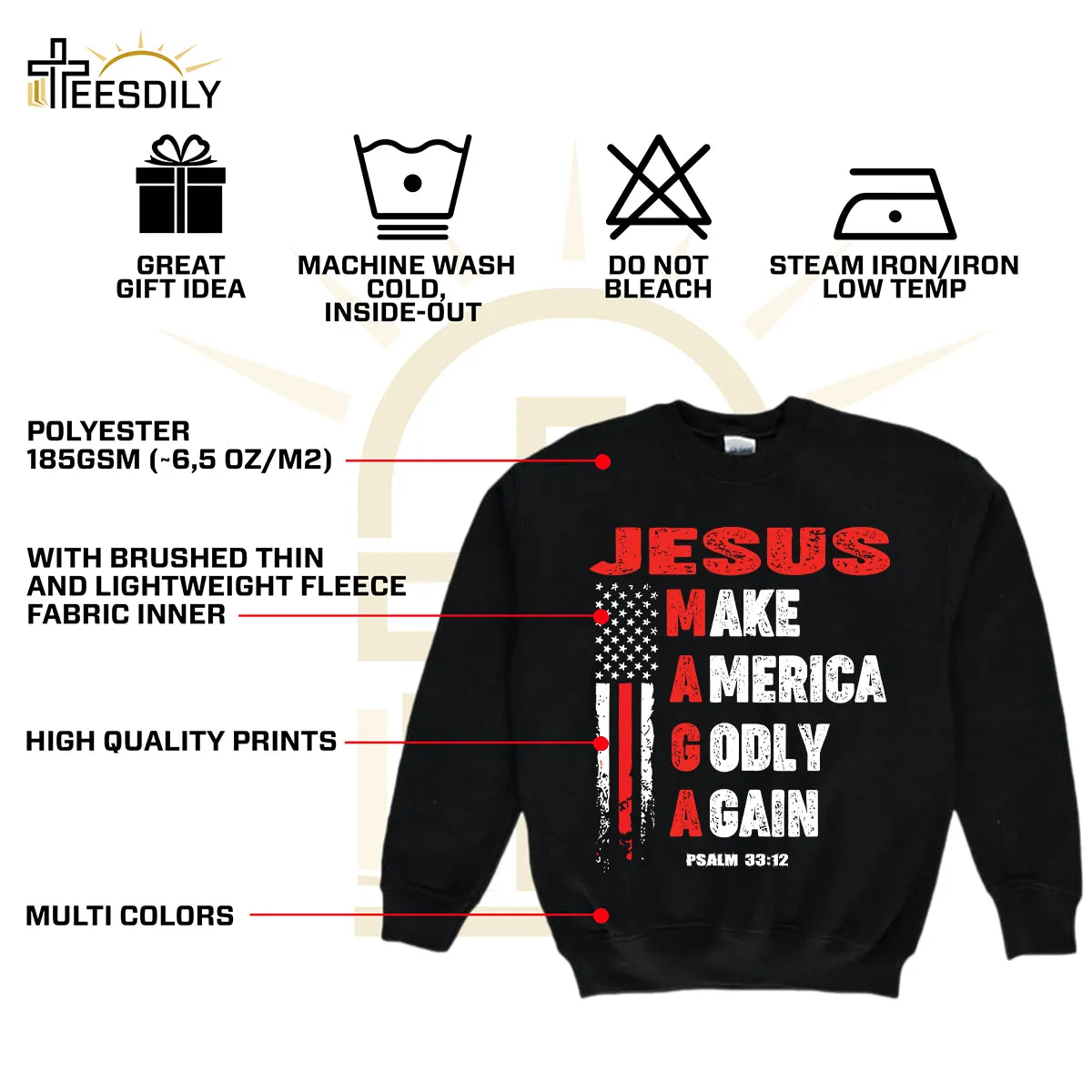 Teesdily | Jesus American Flag Shirt, Jesus Make America Godly Again Tee Sweatshirt Hoodie Mug, Jesus Lovers Tee Gifts, Patriotic Shirt