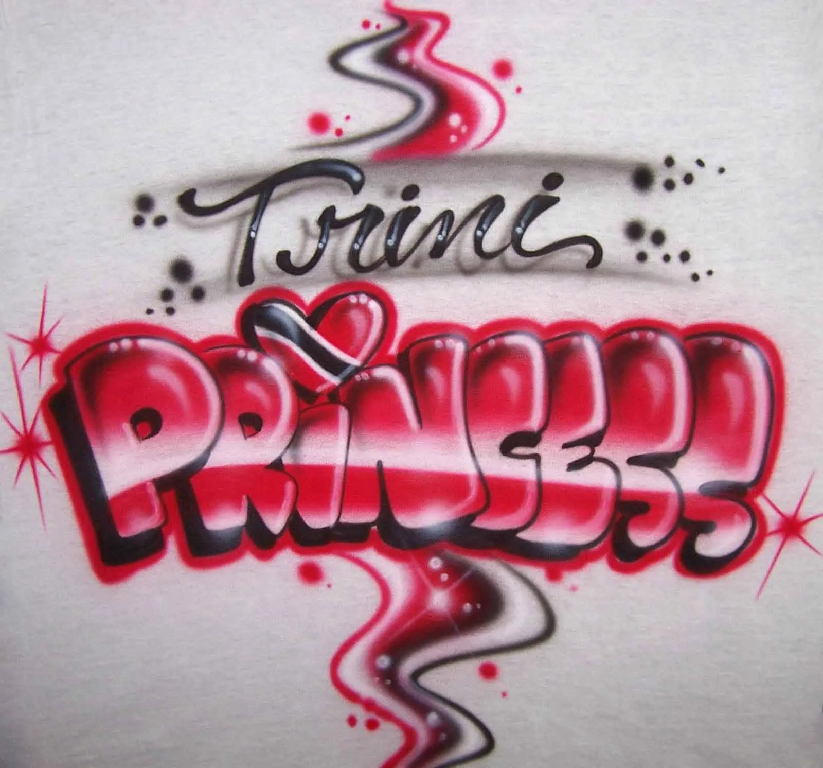 Trini Princess with Heart and Trinidad Flag Airbrushed Shirt