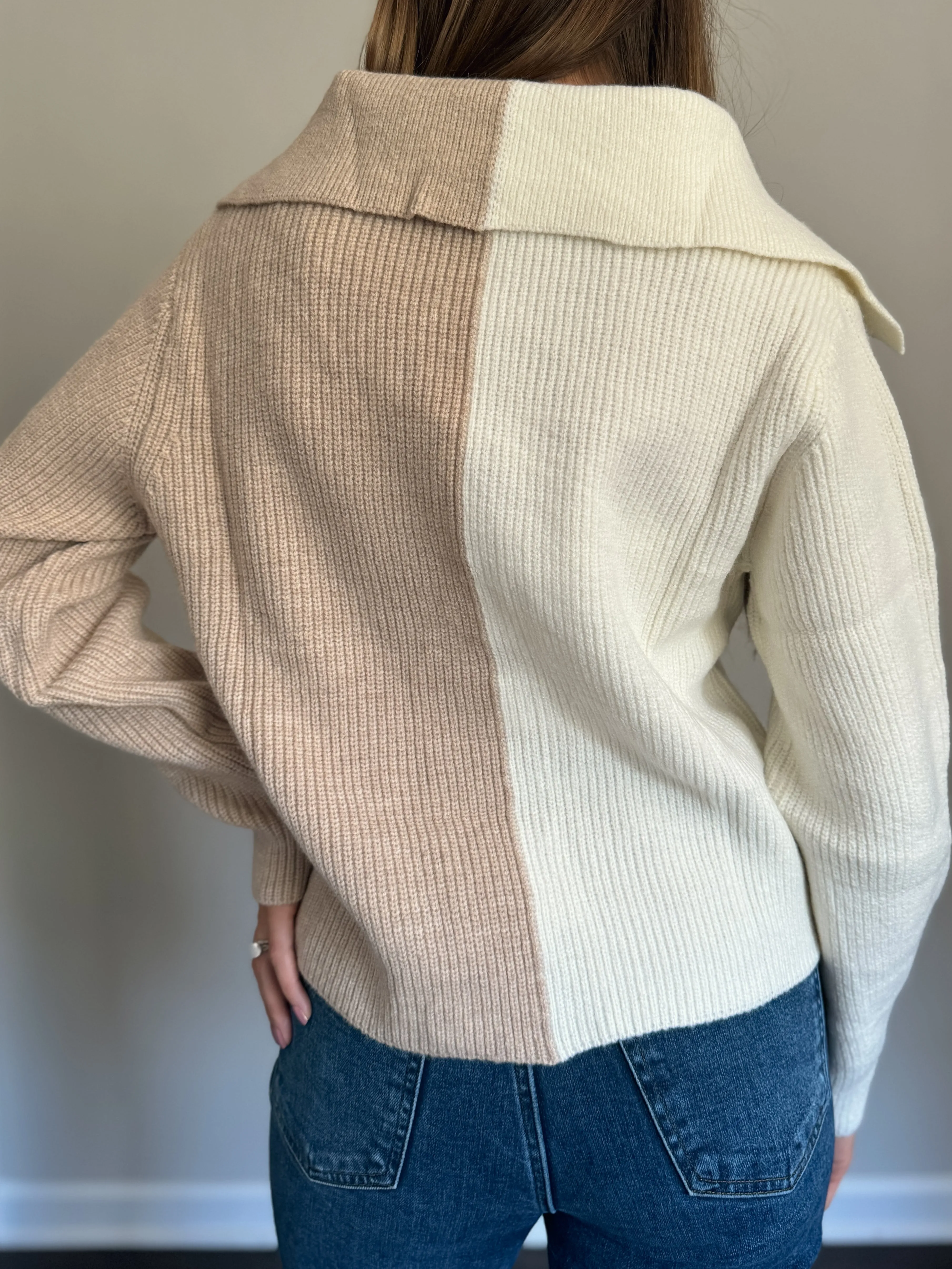 Two Tone V-Neck Cardigan