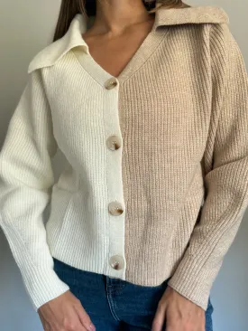 Two Tone V-Neck Cardigan