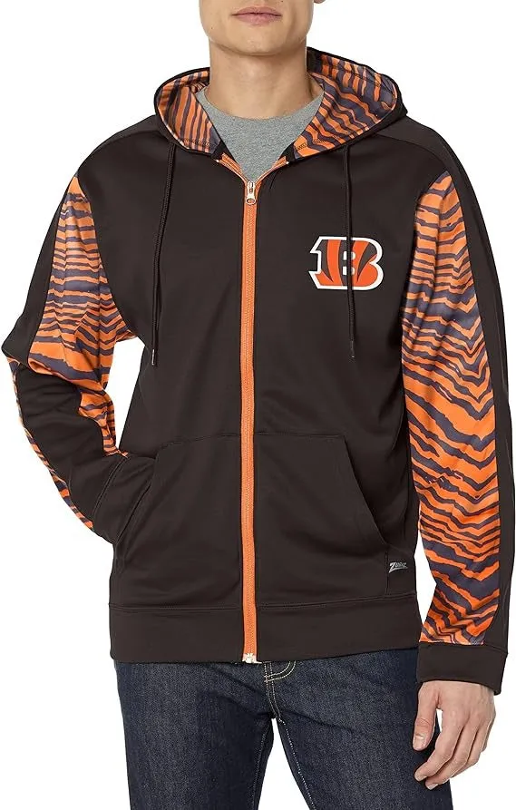 Zubaz Men's Cincinnati Bengals Team Color Zebra Accent Full Zip Hoodie