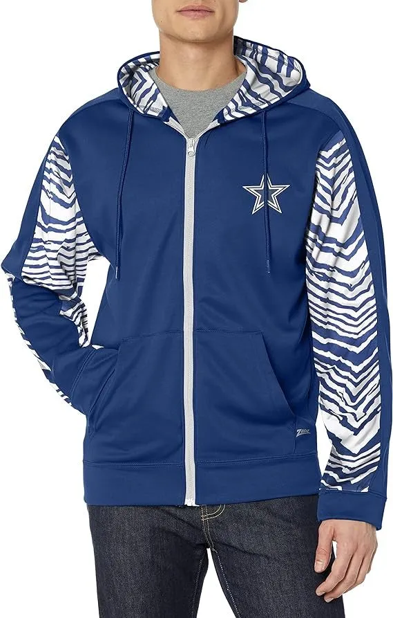 Zubaz Men's Dallas Cowboys Team Color Zebra Accent Full Zip Hoodie